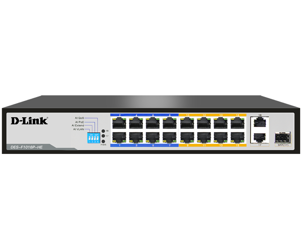 D-link 16-Port PoE+ Surveillance switch DES-F1016P-E/B