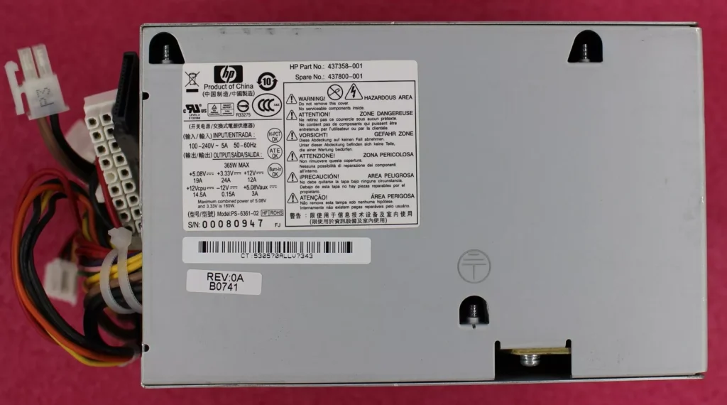 HP DC7608 DC7800 DC7900 MT 365W Power Supply PSU 437357-001 437799-001 PS-6361-4HP