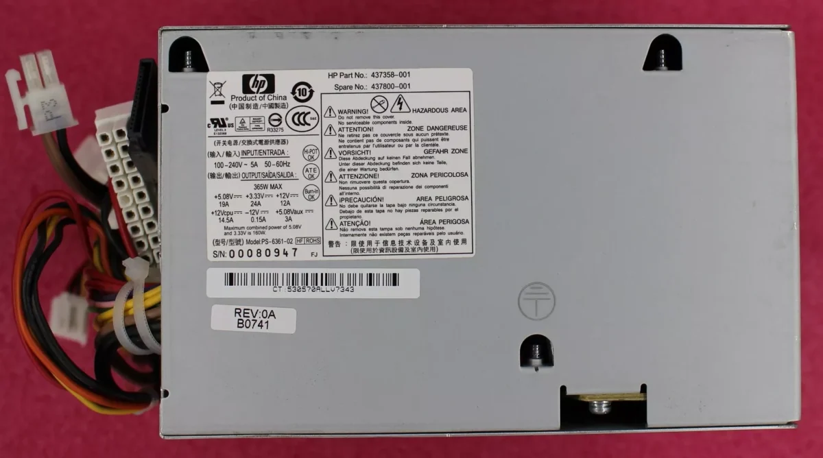 HP DC7608 DC7800 DC7900 MT 365W Power Supply PSU 437357-001 437799-001 PS-6361-4HP