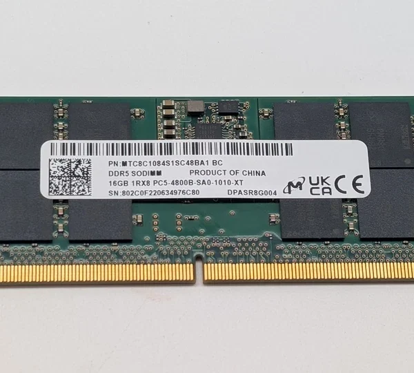 Micron 16GB DDR5 4800MHz PC5-38400 262-Pins 1RX8 1.1V Laptop SODIMM Memory Ram