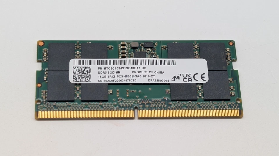 Micron 16GB DDR5 4800MHz PC5-38400 262-Pins 1RX8 1.1V Laptop SODIMM Memory Ram