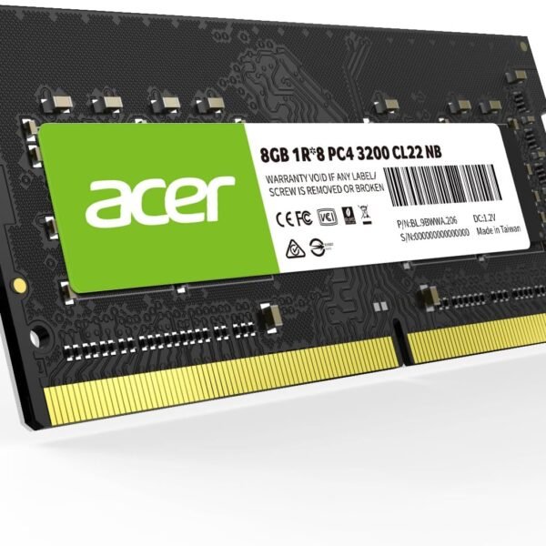 Acer 8GB DDR4 laptop RAM 260-pin SO-DIMM modules with speeds of 2133MHz, 2400MHz, 2666MHz, or 3200MHz,