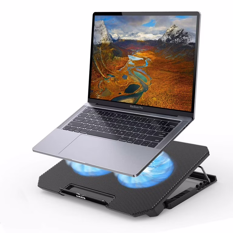 IENS-Laptop-Cooling-Pad-with-Adjustable-Height-Two-5-1-Inches-Fan-2-USB-Ports-Suitable-for-12-15-6-Laptops